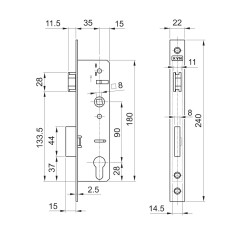 Profil 60x40x2mm H-2000mm so zámkom ZM90/50H, ľavý Profil 60x40x2mm H-2000mm so zámkom ZM90/50H, ľavý